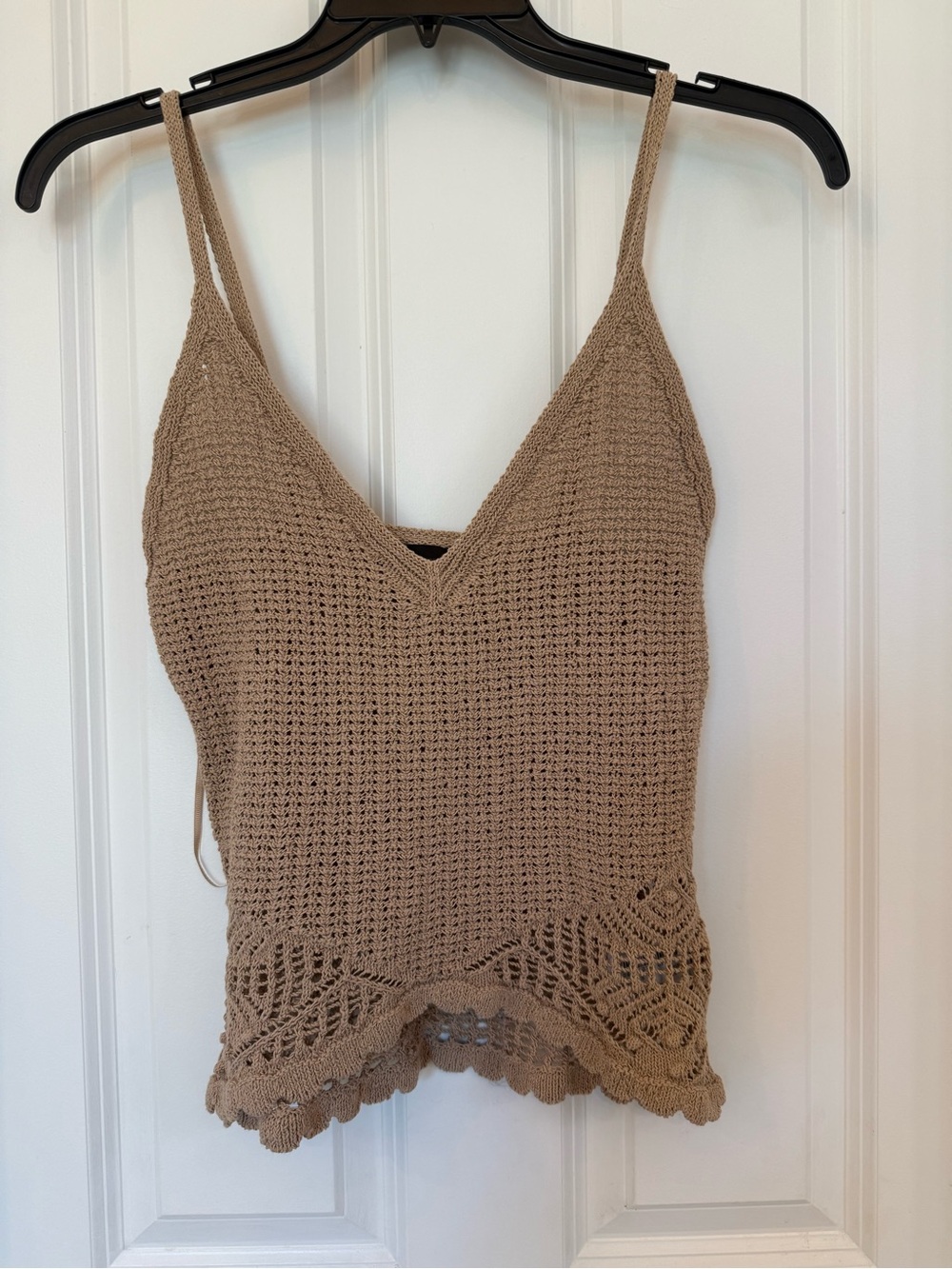 Zara Crochet V-Neck Cami in Beige